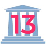 Blue courthouse icon with a red "13" on it