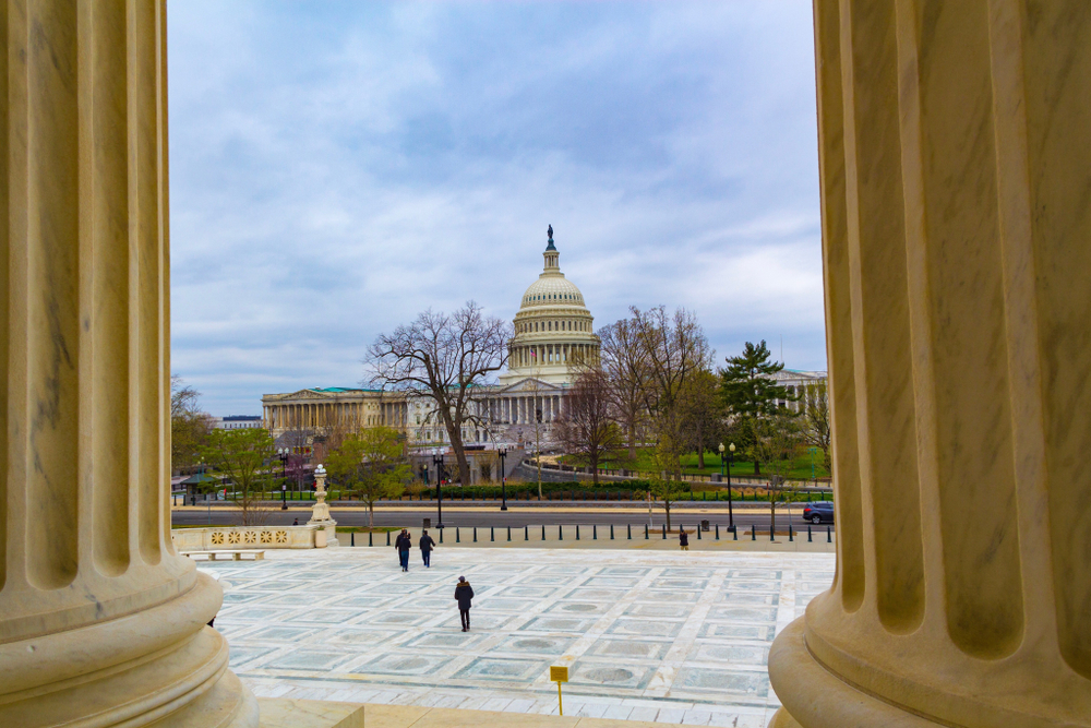The U.S. Capitol as seen from the Supreme Court.