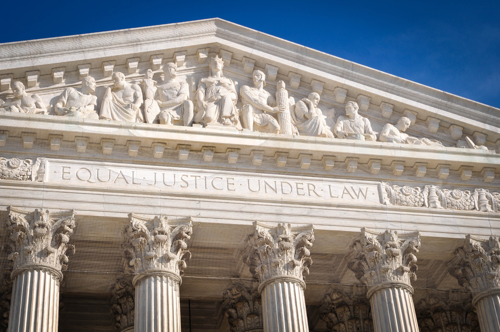 Supreme Court building's "Equal Justice Under Law" CREDIT: Shutterstock/Brandon Bourdages