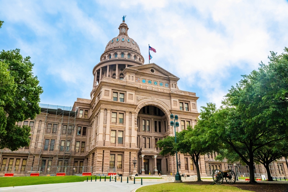 The Texas State Capitol building on a sunny day
