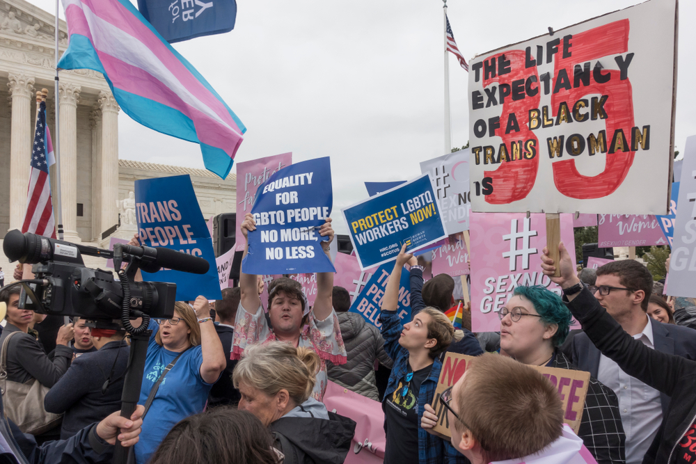 LGBTQ+ allies rally at the Supreme Court.